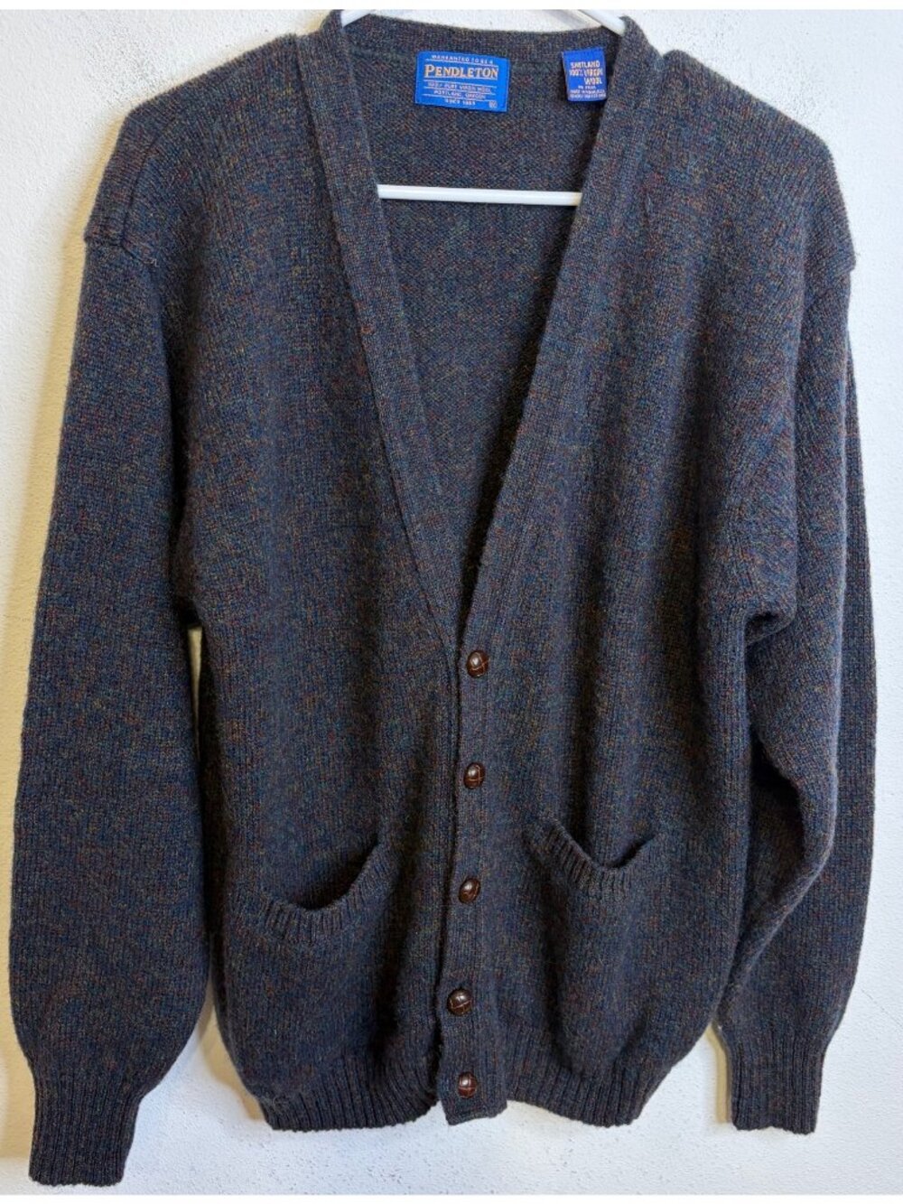 Vintage PENDLETON Shetland Virgin Wool Button Sweater Cardigan Pockets MEDIUM